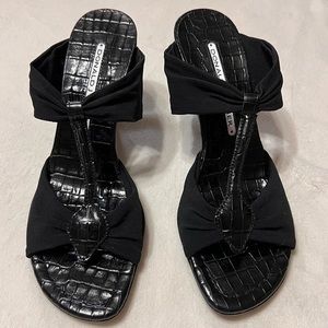 Donald J Pliner Black Crocodile Embossed Sandals Spool Shoes Slip On Heels 5.5